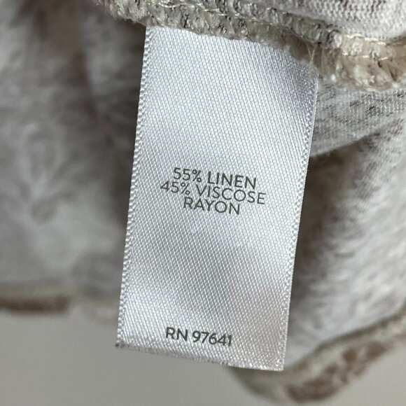 J Jill Womens Large Tan Linen Blend Shirt Seashell Print Top 3/4 Sleeve - Picture 4 of 12